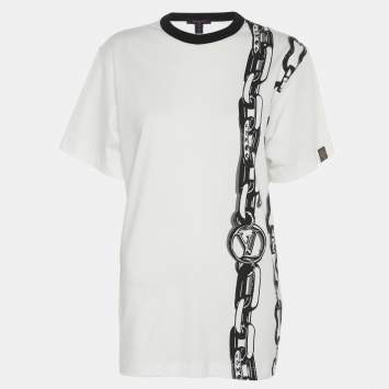 مملوكة مسبقًا Louis Vuitton White Jersey Chain Print Crew Neck Half Sleeve T-Shirt S