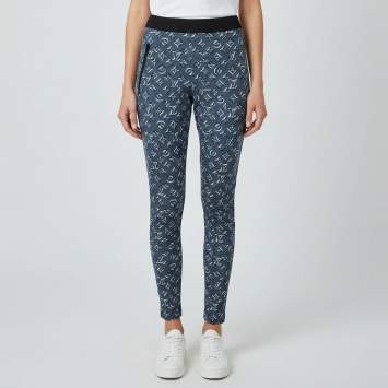 Pre Owned Louis Vuitton Grey Monogram Print Jersey Leggings M