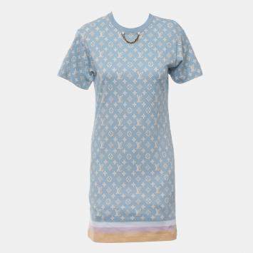 Pre Owned Louis Vuitton Monogram Printed Cotton Crewneck Short-Sleeved Dress S