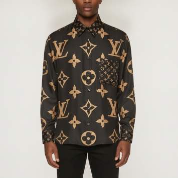 Pre Owned Louis Vuitton Black Monogram Print Silk Button Up Shirt S