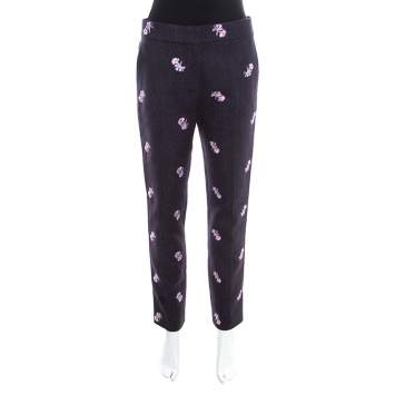 Pre Owned Louis Vuitton Indigo Floral Embroidered Wool Tailored Pants M