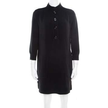Pre Owned Louis Vuitton Black Crepe Knit Long Sleeve Shift Dress S