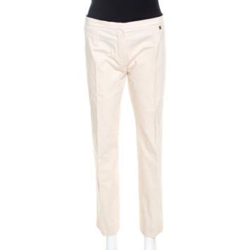 Pre Owned Louis Vuitton Beige Stretch Cotton Straight Fit Trousers M