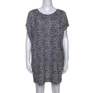 Pre Owned Louis Vuitton Monochrome Jersey Monogram Graffiti Print Tunic L