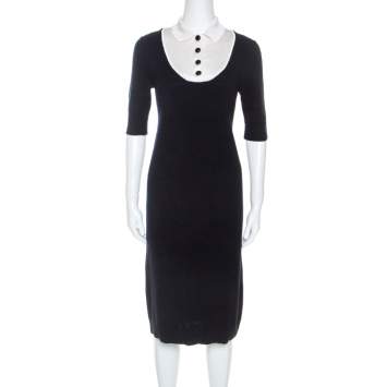Pre Owned Louis Vuitton Midnight Cashmere Blue Contrast Collar Dress S