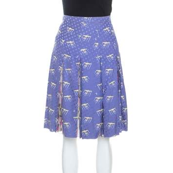 Pre Owned Louis Vuitton Purple Printed Polka Dot Silk Pleated Skirt M