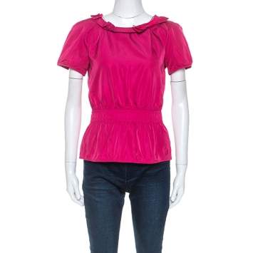 Pre Owned Louis Vuitton Pink Coated Silk Elasticized Waist Top M
