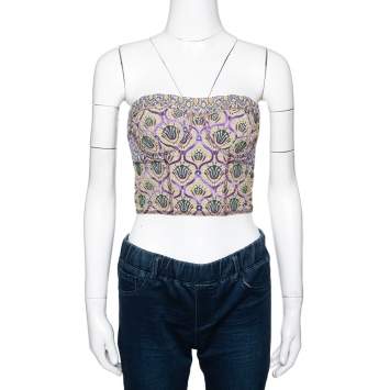 Pre Owned Louis Vuitton Multicolor Lurex Jacquard Strapless Crop Top M