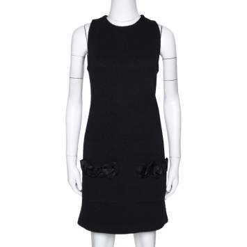 Pre Owned Louis Vuitton Black Wool Blend Sleeveless Shift Dress S