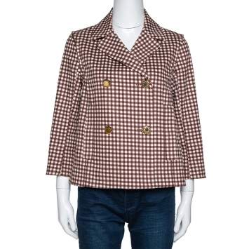 Pre Owned Louis Vuitton Brown Gingham Check Detachable Sleeve Short Coat S