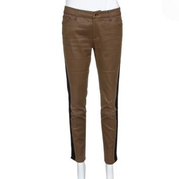 Pre Owned Louis Vuitton Brown Coated Cotton & Wool Trim Pants M