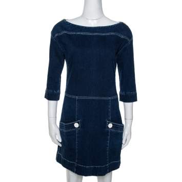 Pre Owned Louis Vuitton Blue Stretch Denim Mini Dress M