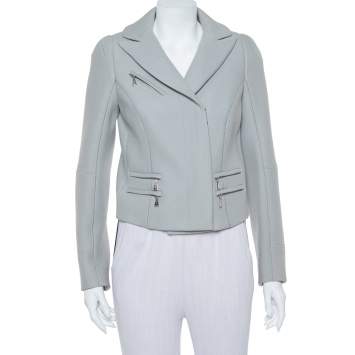 Pre Owned Louis Vuitton Grey Wool Zipper Front Cropped Blazer M