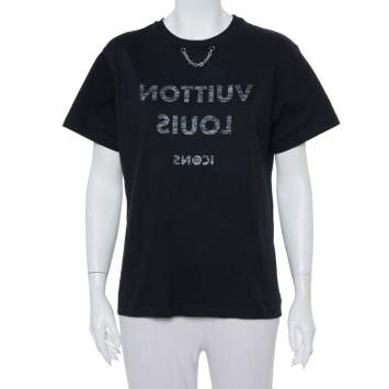 Pre Owned Louis Vuitton Black Icons Printed Cotton Crewneck T-Shirt L