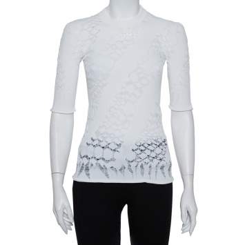 Pre Owned Louis Vuitton White Lace Knit Crewneck Top S