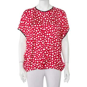Pre Owned Louis Vuitton X Yayoi Kusama Red Polka Dot Contrast Trim Oversized Top M