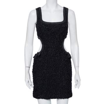 Pre Owned Louis Vuitton Black Textured Cotton Cutout Detail Sleeveless Mini Dress M