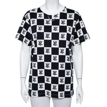 Pre Owned Louis Vuitton Monochrome Twist Lock Printed Crewneck T-Shirt XL