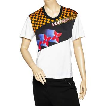 Pre Owned Louis Vuitton White Monogram Race Printed Cotton Crewneck T-Shirt L