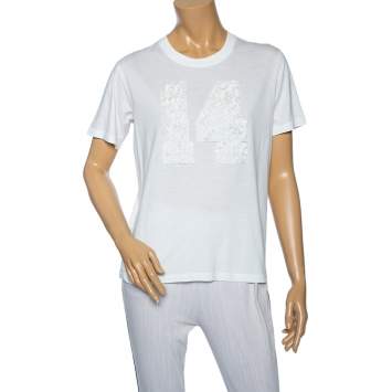 Pre Owned Louis Vuitton White Embellished Cotton Short Sleeve T-Shirt S