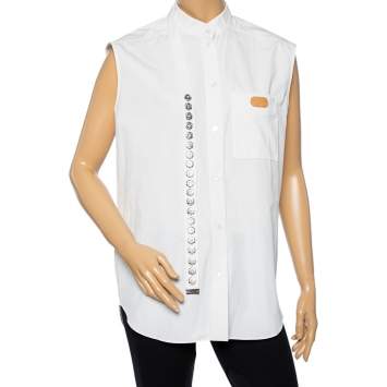 Pre Owned Louis Vuitton White Cotton Neck Strap Detail Sleeveless Oversized Shirt S