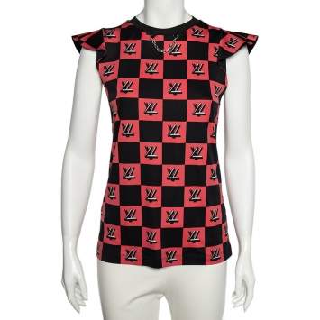 Pre Owned Louis Vuitton Black-Pink Logo Checkered Knit Sleeveless Top S