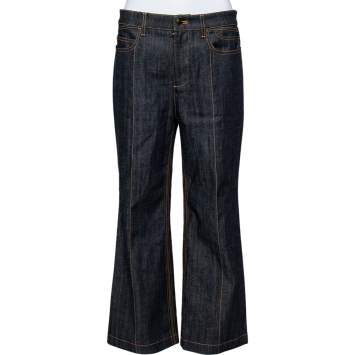 Pre Owned Louis Vuitton Navy Blue Denim Patch Pocket Detail Flared Leg Cropped Jeans L