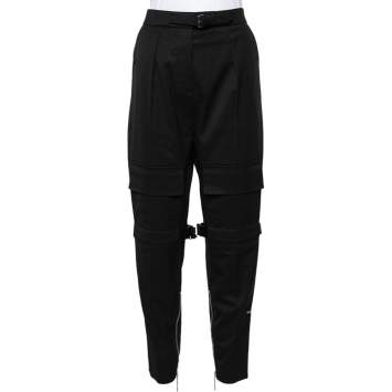 Pre Owned Louis Vuitton Black Wool Zipper Detail Cargo Trousers S