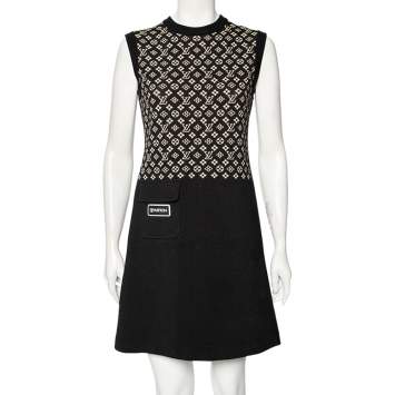 Pre Owned Louis Vuitton Black Monogram Silk Knit Pocket Detailed Short Dress M