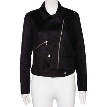 Pre Owned Louis Vuitton Black Cashmere Diagonal Zipper Front Cropped Jacket L 