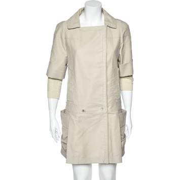 Pre Owned Louis Vuitton Beige Cotton & Wool Inset Detailed Trench Coat S