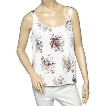 Pre Owned Louis Vuitton White Printed Coated Cotton Tank Top M