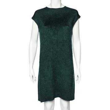 Pre Owned Louis Vuitton Green Wool & Mohair Paneled Short Dress M