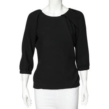 Pre Owned Louis Vuitton Black Textured Wool Round Neck Top M