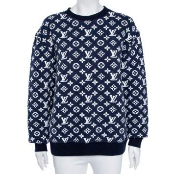 Pre Owned Louis Vuitton Blue Monogram Jacquard Crew Neck Sweatshirt S