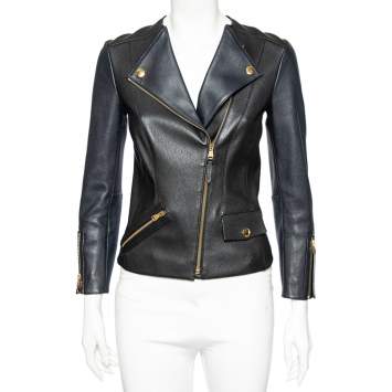 Pre Owned Louis Vuitton Black Leather Zip Front Jacket S