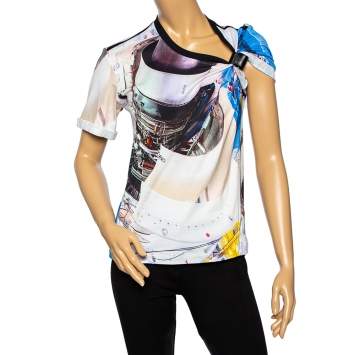 Pre Owned Louis Vuitton Multicolored Printed Cotton Buckled Sleeve Detail T-Shirt M