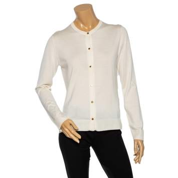 Pre Owned Louis Vuitton Cream Cashmere & Silk Knit Button Front Cardigan L