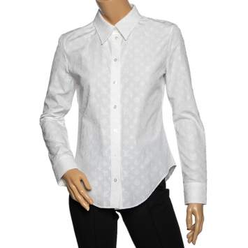 Pre Owned Louis Vuitton White Allover Monogram Motif Cotton Poplin Shirt M