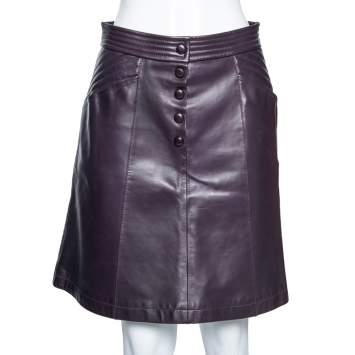 Pre Owned Louis Vuitton Purple Lambskin Leather Mini Skirt M