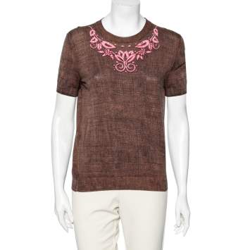 Pre Owned Louis Vuitton Brown Printed Cotton Knit T-Shirt M