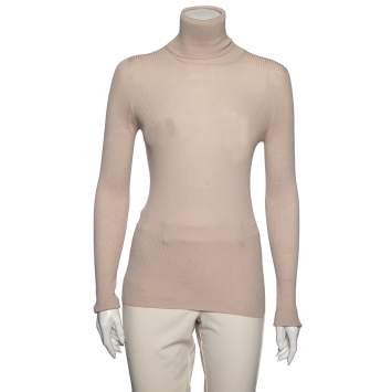 Pre Owned Louis Vuitton Beige Rib Knit Turtleneck Sweater M