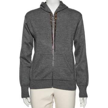 Pre Owned Louis Vuitton Grey Cashmere Long Sleeve Hoodie S