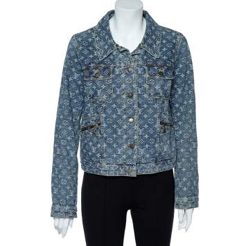 Pre Owned Louis Vuitton Blue Logo Monogram Denim Button Front Jacket L