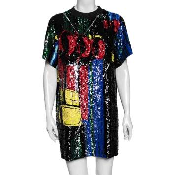 Pre Owned Louis Vuitton Multicolor Sequin Embellished Mesh T-Shirt Dress M
