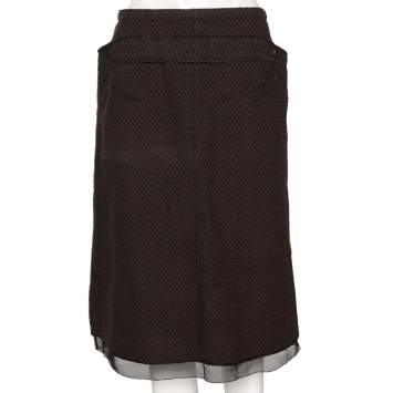 Pre Owned Louis Vuitton Brown Textured Wool Midi Skirt M