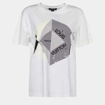 Pre Owned Louis Vuitton White Jersey Knit Logo Print T-Shirt L
