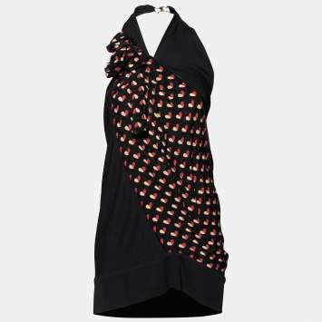 Pre Owned Louis Vuitton Black Heart Printed Crepe Halter Neck Top M