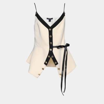 Pre Owned Louis Vuitton Cream Crepe Coin Medallion Detail Cami Top M