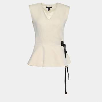 Pre Owned Louis Vuitton Cream Silk Wool Sleeveless Wrap Top S